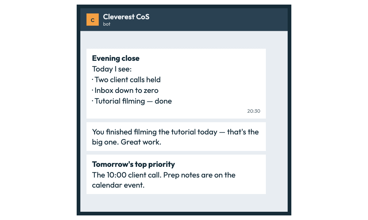 An evening close arriving in Telegram