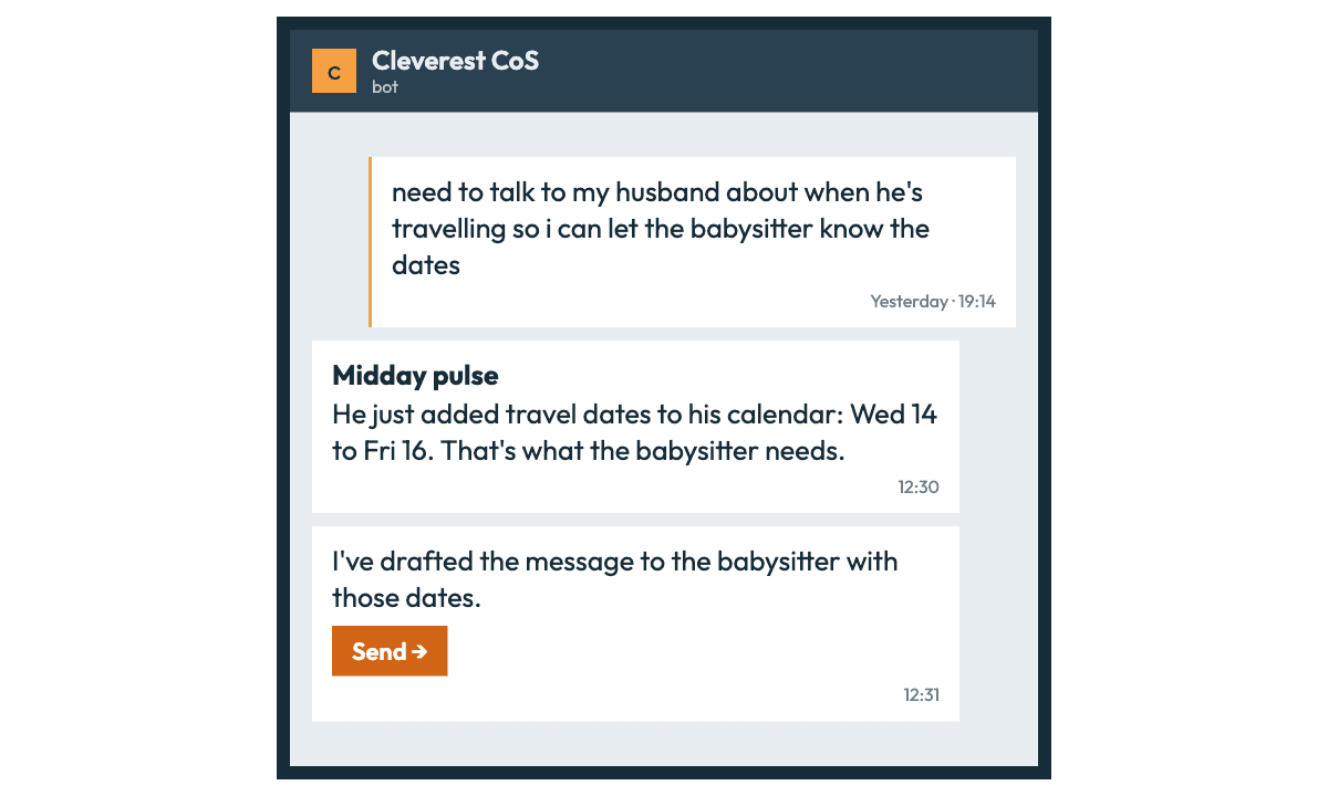 A midday pulse in Telegram with a message already drafted