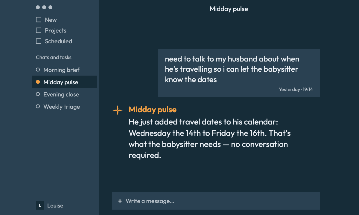 A midday pulse in Claude Cowork connecting yesterday's note to the calendar